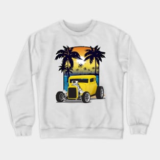 Yellow 1932 Chevy 5 Window Coupe Hot Rod California Beachin Print Crewneck Sweatshirt